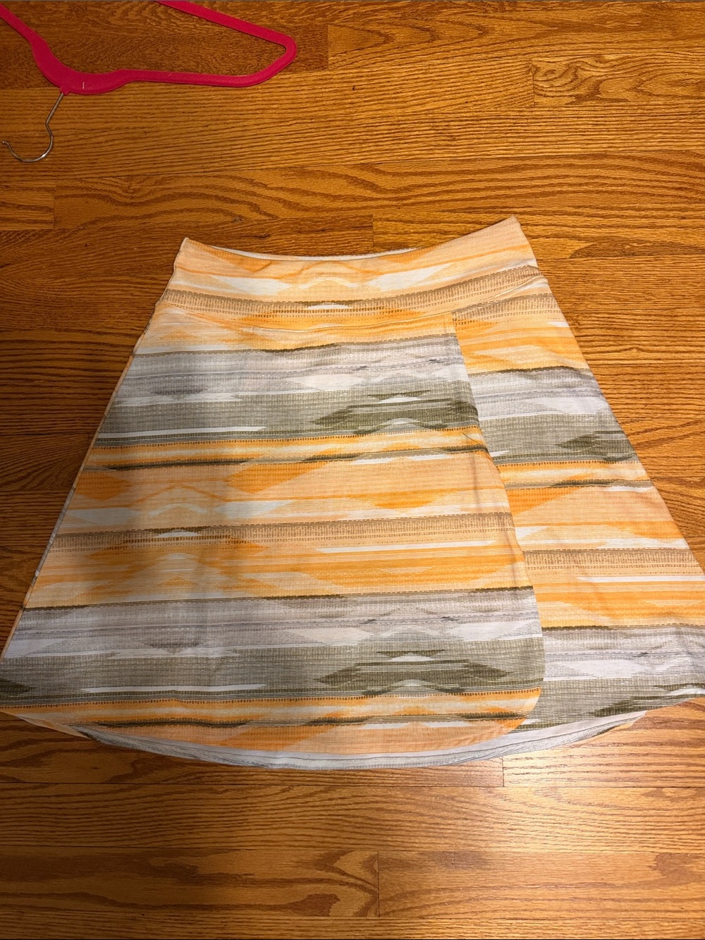 Prana Striped A-Line Skirt in Yellow, Gray & Olive Green